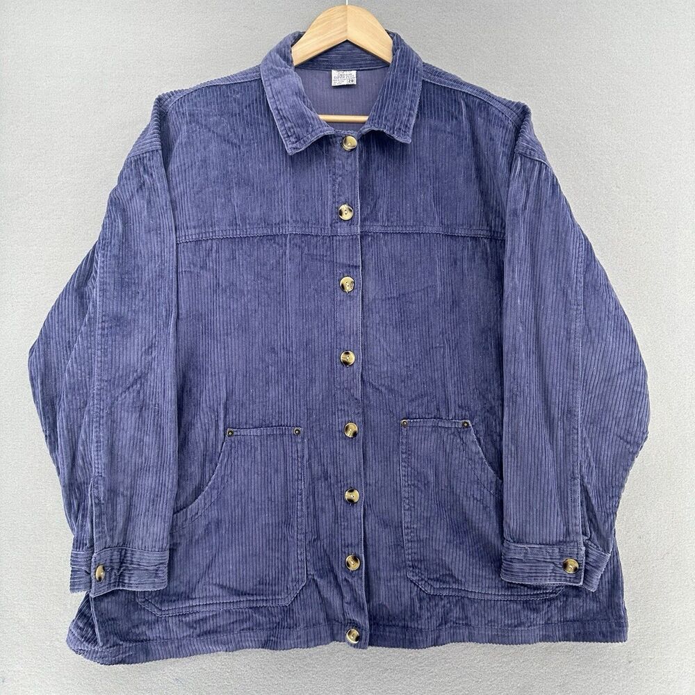 90s Corduroy Baggy Chore Coat Indigo Designs For Debbie Plus SZ 28‎ 2XL VTG SK8